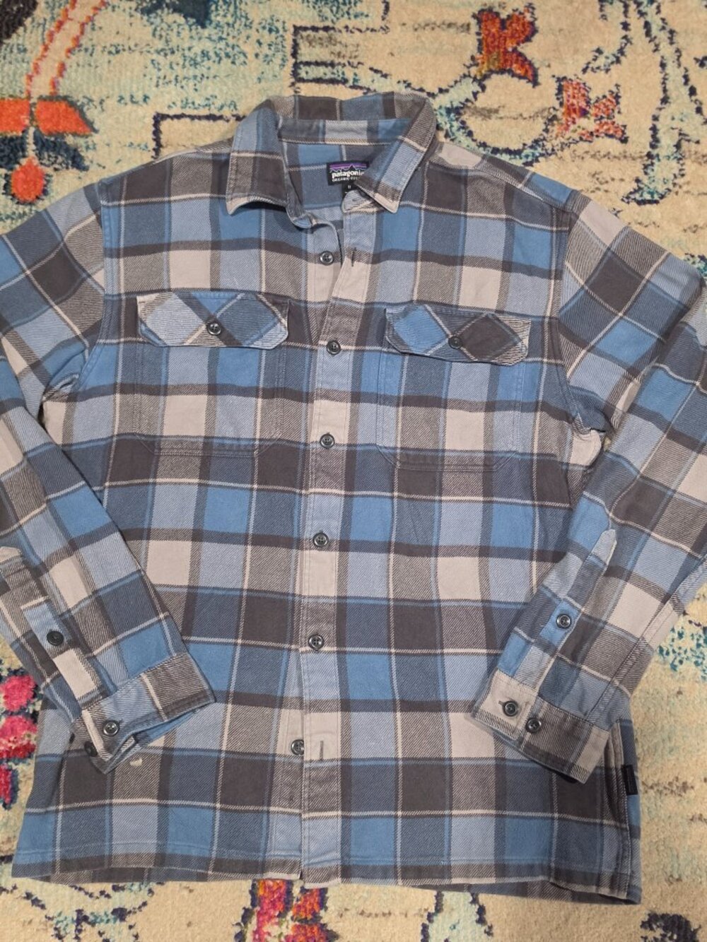 Patagonia Organic Cotton Flannel Blue Gray Plaid M - Picture 2 of 5
